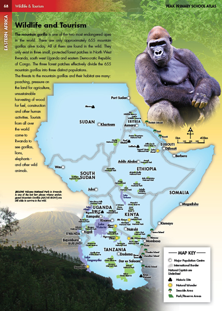 East Africa Wildlife and Tourism Photo Illustrated Map